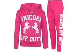 A2Z 4 Kids® Kinder Mädchen Tops Designer Unicorn Off Duty Aufdruck Mit Kapuze Crop Top & Legging Lounge Wear Satz Alter 7 8 9 10 11 12 13 Jahre