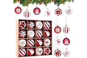 NUZEKY Bombki choinkowe z tworzywa sztucznego, małe, 6 cm – 16 szt. bombek choinkowych, czerwone, nietłukące się – ozdoby choinkowe, dekoracje świąteczne, zestaw bombek bożonarodzeni