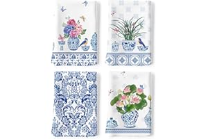 Arquiel Niebiesko-biały porcelanowy ręcznik kuchenny, 100% bawełna, szybkoschnące ręczniki do naczyń, 50 x 70 cm, ściereczki do naczyń, na prezent na parapetówkę, do jadalni, domu, na ślub, bankiet