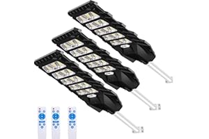 ‎LEDMO LEDMO 500W LED Solar Straßenlaterne Outdoor Dusk to Dawn 3 Pack Solar Straßenlaternen mit Lichtsteuerung & Bewegungssensor Solar Straßenlampe Kaltesweiß 6000K Solar Flutlicht Wasserdichtes IP65