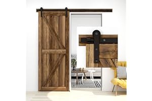 CCJH 7.5FT/228cm Sliding Barn Wood Door Hardware Closet Track Kit Single Door Black Rail Rolling Set