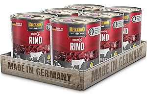 BELCANDO Baseline Nassfutter für Hunde, Rind, 6X 800g Dose, 70% Fleisch für ausgewachsene Hunde, Hundefutter nass ohne Getreide, Made in Germany