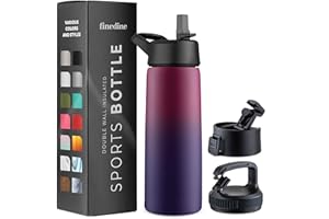 FINEDINE Triple Insulated Stainless Steel Water Bottle With Straw Lid - Flip Top Lid - Wide Mouth Cap (750 ML) Insulated Water Bottles, Keeps Hot and Cold - Great for Hiking & Biking