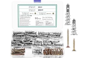 QOOSIKICC 90 Pz M4 Viti e Tasselli per Cartongesso, Tasselli Autofilettante per Cartongesso, Fissaggi Tassello Autofilettante in Metallo, Autoperforanti con Viti in Metallo per Impieghi Gravosi