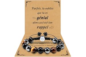 VGWON Bracelet Homme Triple Protection 10 mm Noir Bleu Hématite Pierre Naturelle Perle Bracelet Oeil de Tigre Cadeau Homme