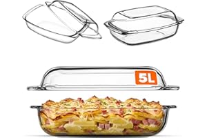 KADAX Cacerola de Vidrio, Plato Apto para Horno con Tapa y Asas para Lasaña, Plato Resistente al Calor para Cocinar, Hornear, Asar (Rectangular, 5L)