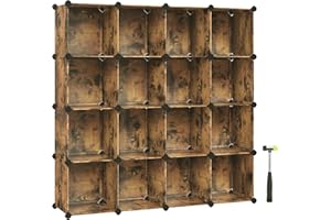 ‎SONGMICS SONGMICS Schuhregal, Regalsystem, Steckregal, Set aus 16 Würfeln, DIY Regal, stapelbar, aus PP-Kunststoff, als Garderobe, für Schlafzimmer, Büro, 31 x 123 x 123 cm, vintagebraun LPC442A01