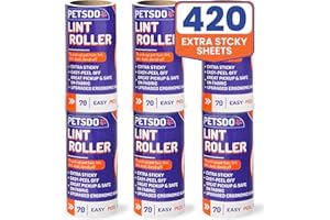 PETSDO - 6 Pack of Lint Roller Refills with 70 sheets in each - Total 420 Easy To Tear Sheets - Compatible With Various Lint Roller Handles - Suitable For Removing Lint, Pet Hair and More