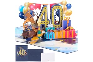 LUCOMB Geburtstagskarte 40. 3D Pop Up Karte zum 40 Jahrestag Geburtstag Grußkarte Geburtstagskarten mit Umschlag für Männer Frauen Mütter Freunde Hochzeitstag Romantik Geschenk-Karte Geburtstagsgeschenk