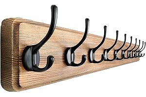 Dseap Coat Rack Wall: 97cm Long, Patented, Heavy-Duty, 10-Double-Hooks Wooden Wall Mounted Coat Rack Coat Hanger Hook Rail for Winter Coats Hat Jacket Clothing, Natural & Black