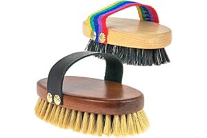 EASY PEASY MATE Horse Grooming Brushes Set – 2 Sizes Natural Bristle Brushes with Leather Strap Handles – Professional Equestrian Grooming Kit