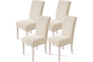 YSTELLAA Coprisedie Con Schienale 4 Pezzi, Elasticizzato Copri Sedie Soggiorno Cucina, Fodere Coprisedie Universale per Sala da Pranzo, Moderno Coprisedia Lavabile Estraibile, Beige