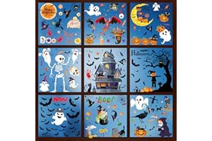 FullJoyHut Halloween Decorazioni Adesivi Vetrofanie Finestre di Halloween Sticker Decal Decorativi su PVC Decalcomanie Pipistrelli Zucca Stregone Kit Accessori Decori Halloween per Casa Negozi Festa