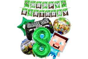LGUZAKO 8th Birthday Decorations, Happy Birthday Balloons Banner Foil Balloons for Boy Birthday Birthday Party Supplies Gaming Theme Party Supplies Decoration (8th)