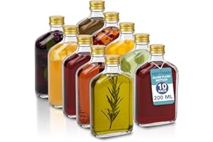 HEFTMAN Flask Small Glass Bottles - 10 Pack 200ml Glass Bottles with Lids, Empty, Airtight, Reusable 200ml Bottle - Perfect for Gin, Wine, Vinegar, Homemade Beverages, Sauces, Décor