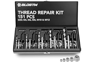 BLOSTM 151PCS Thread Repair Kit - M5, M6, M8, M10, and M12 - Carbon Steel Helicoil Thread Repair Kit with Steel Storage Case - Inserts, Taps, Drill Bits, Break Pins, Hex Keys Thread Repair Kits