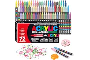 Gunsamg Lot de 72 Couleurs Marqueurs de Peinture Acrylique à Base D'Eau Avec Pointe Pinceau Flexible de 1 à 5 Mm pour Peinture Sur Roche, CéRamique, Verre, Pierre, MéTal, Tissu
