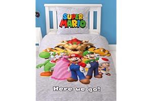 CHARACTER WORLD Bettwäsche 135x200 Flanell, Biber, Nintendo Super Mario, kuschelig weich für Winter, 1x Kissenbezug 80x80 + Bettbezug 135x200, 100% Baumwolle, Kinderbettwäsche Gaming