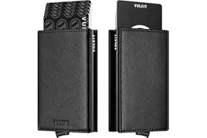 VULKIT Portafoglio da uomo Porta carte di credito Porta carte pop-up Porta carte in pelle con blocco RFID con scomparto per banconote e finestra per documenti d'identità