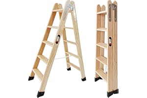 BTF® Escaleras Tijera de Madera Pino Doble Subida Certificadas. Ideal para Profesionales Pintor, Escayolista, Electricista o hasta para su hogar! 5+5 Peldaños, H.121 cm. Ref. BTF-MDP005