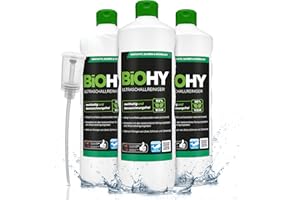 BiOHY Detergente a ultrasuoni (3 bottiglie da 1l) + Distributore | Pulizia intensiva e delicata di prodotti dentali, oro, monete e gioielli (Ultraschallreiniger)