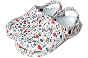 ZOCODIP Zuecos Sanitarios Mujer Divertidos Trabajo Cómodos de Goma Ligeros Laboral Enfermera y Hostelería con Diseño Dibujos Hidroimpresión Hospitalario