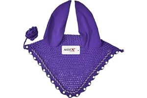 NASX SPORTS Diamante Crystal Horse Fly Hood Veil Ear Bonnet Flyveil Cotton Crochet Handmade Glitter (FULL, Purple)