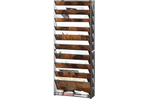 Solinxe Porte Document Mural 10 Étages en Bois - Organisateur de Bureau A4 avec Support de Rangement pour Papiers, Revues et Fichiers, Noir/Antique (Bureaux, École, Maison)