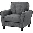 RELAX4LIFE Single Armchair, Comfy Linen Fabric Accent Chair with Removable Back Cushion, Upholstered Occasional Sofa Lounge Chair for Living Room Bedroom Reception (Grey)