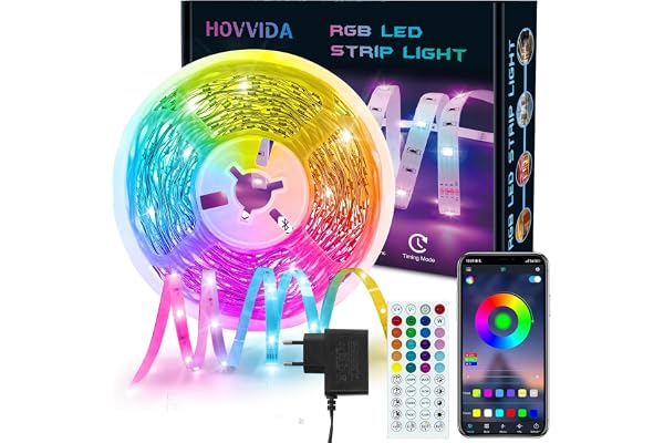 HOVVIDA Ruban LED 10M, 1x10M, 30 LED/Mètre, 24V RVB Bande LED, 300 LED, APP et Télécommande, Synchronisation de la Musique, Mode Minuterie, pour Chambre, Salle de Jeux, Fête, Festival