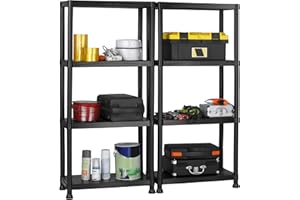 VonHaus Garage Shelving Units - 4 Tier Shelving Units for Storage - Lightweight, Compact & Easy to Build Shed Storage Units - Pack of 2 - Weatherproof Shed Solutions