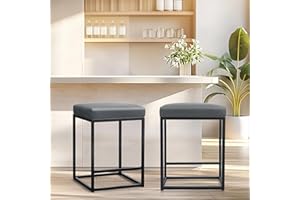 ‎ALPHA HOME ALPHA HOME Barhocker 2er Set mit Fußstütze Barstuhl Grau ohne Lehne Barhocker Pu-Leder Sitzhöhe 61cm Barstühle Rückenfreier Sitzhocker mit dickem Kissen und robustem verchromtem Metallgestell