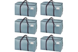VENO 6 Pack Extra Large Moving Bags with Zippers & Carrying Handles, Heavy-Duty Storage Tote Moving Boxes for Space Saving (Light Blue-6 Pack)