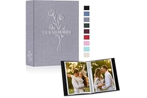 Lanpn Small Photo Album 6x4 2 Packs, Each Pack holds 50 Pictures, Slip in Pockets Mini OUR MEMORIES Linen Top Loading Photo Albums for Portrait Only 10x15cm Picture Grey