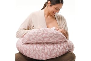 momcozy Nursing Pillow With Breastfeeding - Ergonomic Support & Original Security Fence to Baby' Safety - Making Breastfeeding Easy and Comfort for Mom & Baby - Removable Cotton Cover, Pink