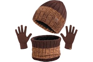 TAGVO 3in1 Inverno Berretto Scaldacollo Guanti Set,Ultra Morbido Elastico Addensare Caldo Pile Fodera Cappello In Maglia Berretto Sciarpa,3 Dita Guanti Touch Screen,Coordinati invernali da Uomo Donna