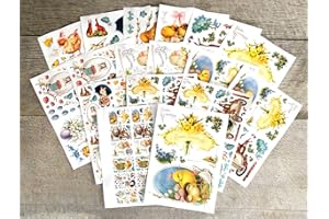 FLONZ Decoupage Paper Pack [18 Sheets 20x30cm] Easter Bunny and Chicks Paper for Decoupage and Craft Vintage Greeting Cards Illustration