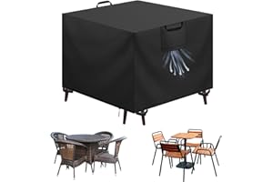 Aujink Housse Salon de Jardin Bâche Housse Table de Jardin Tissu Oxford 420D Couverture de Protection Meubles Exterieur Imperméable, Coupe-Vent, Anti-UV Housse de Meubles en rotin, Noir, 90x90x90 cm