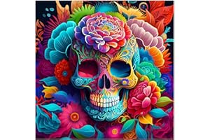 VIART Skull Diamond Painting Kits-Flowers Diamond Art Kits,5D Diamond Painting Kits for Adults Kids Beginners for Gift Home Wall Decor(14x14inch)
