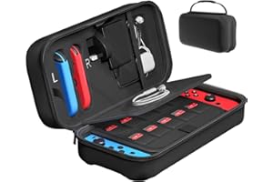 Fenolical Switch Carrying Case Compatible with Nintendo Switch/Switch OLED, Fit Joy-Con and AC Adapter, Portable Hard Shell Pouch Carrying Travel Game Bag with 20 Game Cartridge (Black)