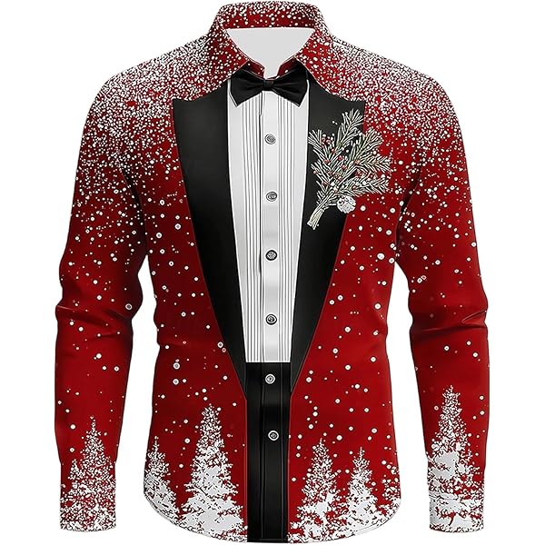 Chemise Noël Homme Manches Courtes - Imprimé Sapin 3D Funky, Coupe Slim Fit Grande Taille - Pour Fêtes, Carnaval, Anniversaire