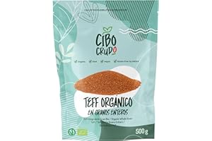 CIBO CRUDO CRUDO BIOLOGICO VEGAN Teff Bio Integral Ecológico y Crudo - 500g. Componente Principal de Injera. Rica en Hierro y Calcio. Contiene Hidratos de Carbono Complejos y Fibra. Naturalmente Sin Gluten.