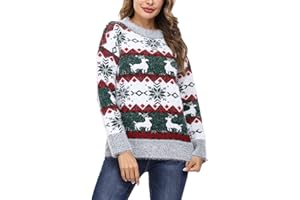 Marvmys Jersey Navideño Mujer Jersey Navidad Mujer Manga Larga Suéter de Navidad para Mujer Invierno Ropa de Punto de Reno Monigote de Nieve Cuello Redondo
