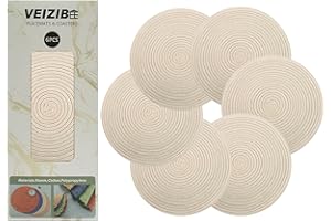 VEIZIBEE Manteles Individuales & Almohadilla de Mesa de Redondos， Salvamanteles Individuales 38cm，Lavables，Antideslizantes，para Cocina，Mesa de Comedor，Estilo Europeo，Tela Tejida a Mano Interiores （Blanco）