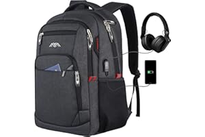 YAMTION Sac à dos d'écolier, pour ordinateur portable de 15,6 ", pour le travail, étanche, pour le travail, les affaires, les garçons, les adolescents, avec port de charge USB, 35 l, Noir 230, 15,6 Zoll