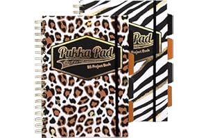 Pukka Pad, Wild B5 Hardback Project Book – Pack of 2 Wirebound Notebooks with Zebra and Leopard Print Design – Includes 4 Repositionable Dividers and Elasticated Closure