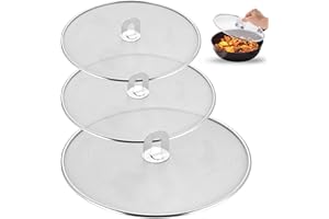 HMKESOTERIC 3 Pcs Stainless Steel Splatter Screen for Frying Pan Splatter Guard for Frying Accessories, Mesh Cooking Splash-Proof Scald Oil Proof Strainer Drain Board with Fold Knobs(9.8 in, 11.4 in, 13 in)