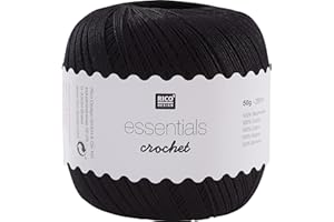 Rico Design ESSENTIALS CROCHET BLACK, 100% Cotton, 7.5 x 7.5 x 8 cm