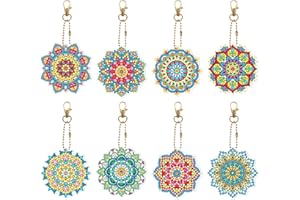 melebellot 8 Stück Diamond Painting Schlüsselanhänger, Diamond Painting Anhänger, Doppelseitiges Mandala, Verschleißfest, Kratzfest, Nicht Leicht zu Verblassen