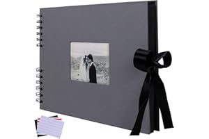 RECUTMS Scrapbook Photo Album 80 Black Pages Handmade DIY Scrap Book Kit Inner Hardcover for Memory Book Scrapbooking Wedding Family Guest Books Baby Gift Christmas Mothers Day Present (Grey)